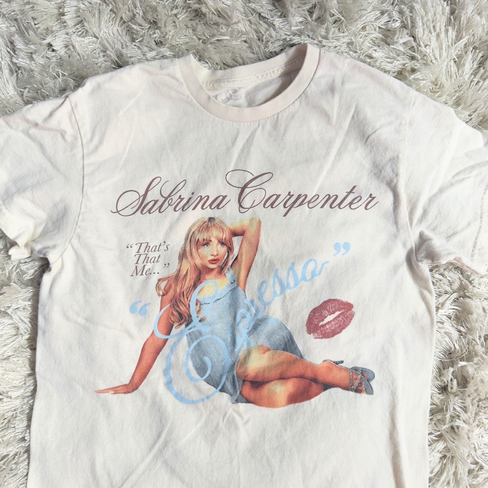 Sabrina Carpenter Espresso Graphic Pop Star Concert Tour T-Shirt Cream S/M